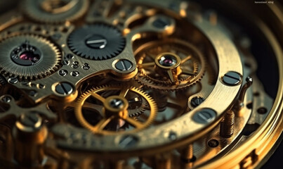 Fototapeta na wymiar Design and luxury watches, Gears, screws and internal watch mechanisms. Generative AI