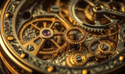 Fototapeta na wymiar Design and luxury watches, Gears, screws and internal watch mechanisms. Generative AI