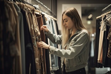 woman browsing clothes on hangers