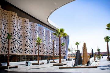 Beautiful exterior of Marrakesh airport with palm trees, Morocco