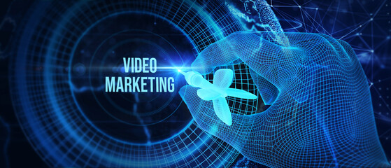 Video marketing and advertising concept on screen.  Business, Technology, Internet and network concept. 3d illustration