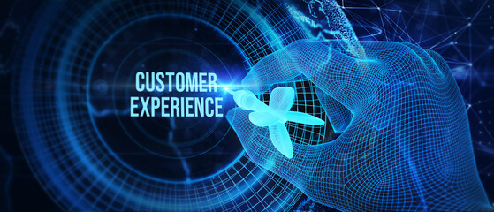 CUSTOMER EXPERIENCE inscription, social networking concept. Business, Technology, Internet and network concept. 3d illustration