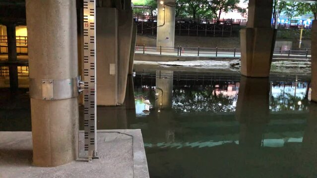 Seoul, South Korea - Jun 2023 : Flood level in dorimcheon