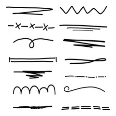 hand drawn set of black vector underlines on a white background	