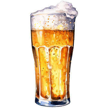 Beer mug with foam isolated watercolor hand drawn illustration AI Generative