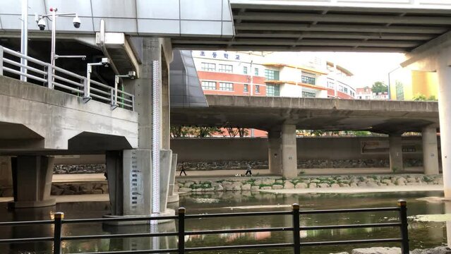 Seoul, South Korea - Jun 2023 : Flood level in dorimcheon