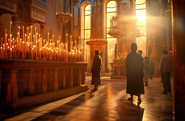 Church service by candlelight. Generative AI