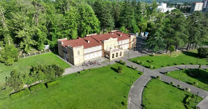 Aerial view of Dadiani Palace in the center of Zugdidi city. Georgia