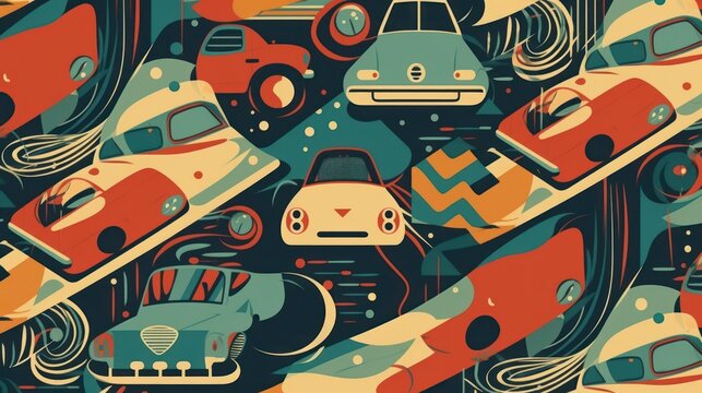 Cars. Traffic Pattern. Pattern. Colorful Cars Pattern. Made With Generative AI.