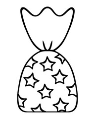 Candy chocolate truffle. Sketch. Vector illustration. Sweetness wrapped in stars. Outline on isolated background. Doodle style. Coloring book for children. Idea for web design