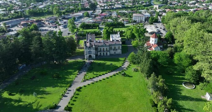 Aerial view of Dadiani Palace in the center of Zugdidi city. Georgia