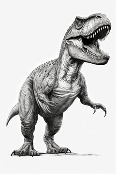 recommend clip art: Tyrannosaurus rex. Dinosaur, pencil drawing style. White background. Ai illustration, fantasy digital painting, Generative AI
