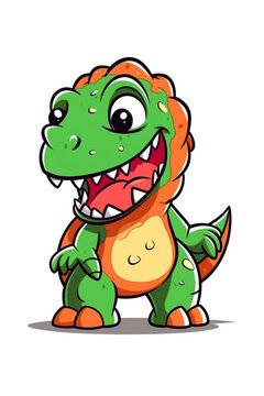 Tyrannosaurus rex. Dinosaur, cartoon style, kids content. White background. Ai illustration, fantasy digital painting, Generative AI