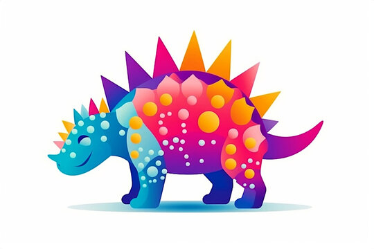 Stegosaurus. Dinosaur, cartoon style, kids content. White background. Ai illustration, fantasy digital painting, Generative AI