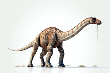 Diplodocus. Dinosaur, realistic image. White background. Ai illustration, fantasy digital painting, Generative AI - obrazy, fototapety, plakaty