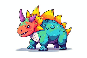 Fototapeta premium Centrosaurus. Dinosaur, cartoon style, kids content. White background. Ai illustration, fantasy digital painting, Generative AI