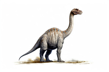 Naklejka na ściany i meble Brontosaurus. Dinosaur, realistic image. White background. Ai illustration, fantasy digital painting, Generative AI