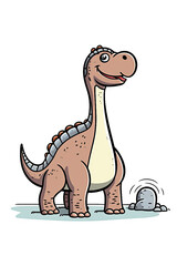 Brontosaurus. Dinosaur, cartoon style, kids content. White background. Ai illustration, fantasy digital painting, Generative AI