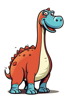 Brontosaurus. Dinosaur, cartoon style, kids content. White background. Ai illustration, fantasy digital painting, Generative AI