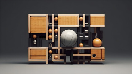 black and wood on a grey background