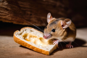 Mouse eating piece of bread. Generative ai
