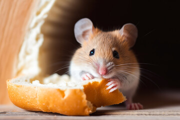 Mouse eating piece of bread. Generative ai