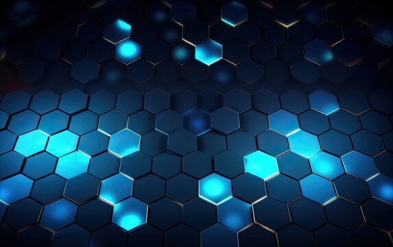 Abstract blue technology hexagonal background. Created with Generative AI technology.