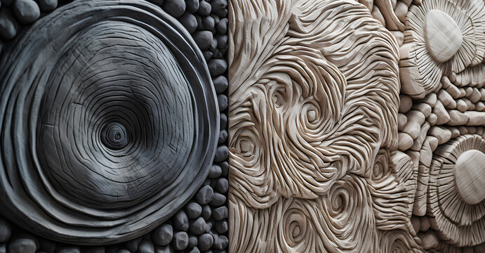 abstract pattern with a focus on organic textures and natural materials, such as wood, stone, or fabric. Experiment with capturing the intricate details and tactile qualities to create a visually rich