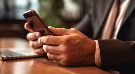 close up of hands of a businessman using a mobile smartphone business corporate