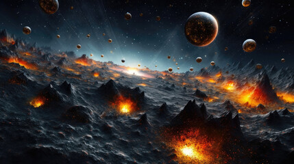 Obraz na płótnie Canvas Heavenly Rhythm: Dancing Asteroids in the Cosmos. Generative AI