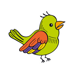 Parrot bird flat. Cute little forest bird. Exotic feathered. Hand drawn vector sketch illustration.