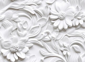 Patterns on the ceiling gypsum sheets of white flowers, plaster background - floral pattern, seamless pattern. Created with Generative AI technology