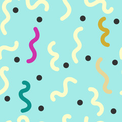 Trendy squiggles  90s style seamless pattern. Simple childish print. For textile, backdrop, packaging