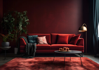 living room interior red color