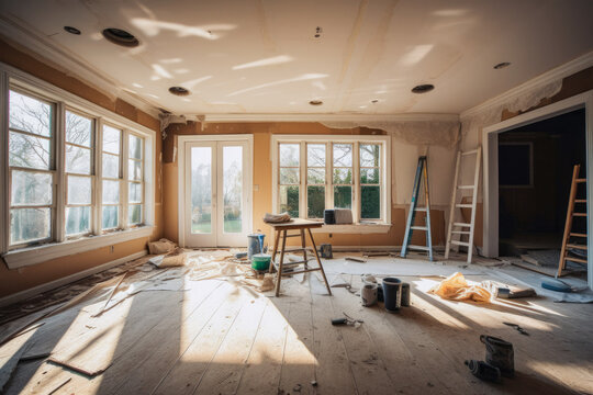 Renovation of the interior of a house, house under renovation. Generative ai