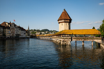 View of the famous Chapel Bridge in Lucerne Switzerland