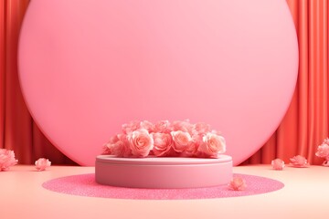 podium on pastel pink background. Minimal scene for products showcase. Happy valentine day promotion display. generative ai