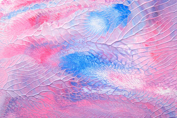 blue pink abstract acrylic painting color texture on white paper background by using rorschach inkblot method