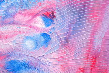 blue pink abstract acrylic painting color texture on white paper background by using rorschach inkblot method