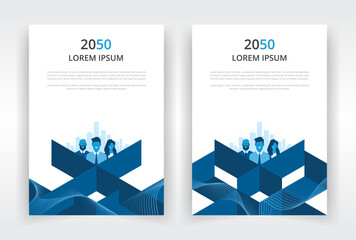 Modern and professional a4 size portrait poster design template set with office people artwork, flyer or leaflet layout, banner, presentation, book or magazine cover, annual report