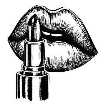 black and white lips with lipstick clip art preview