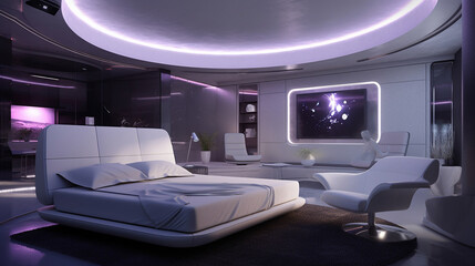 Futuristic high tech technology bedroom design, generative ai