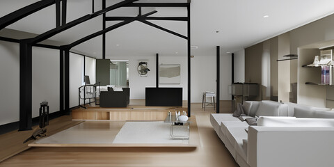White minimal interior design. Home Nordic interior. Scandinavian interior. Generative AI