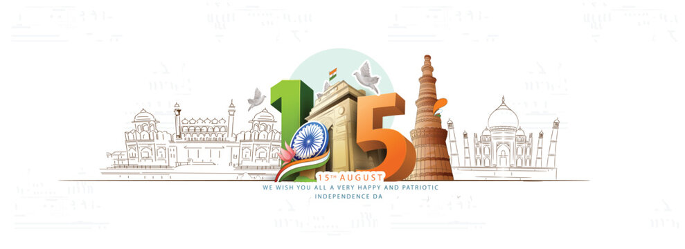 vector illustration of Independence Day of India for 75th Independence Day of India with Creative National Tricolor Indian flag design and flying pigeon.
