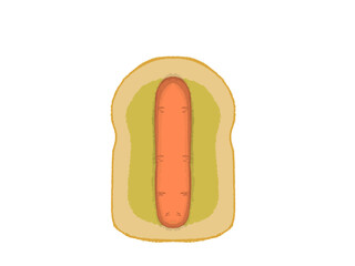 Drawing of bread with sausage isolated