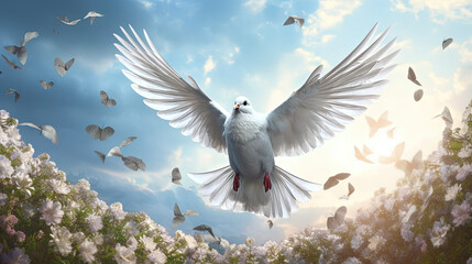 On International Day of Peace, a serene white dove symbolizes the global pursuit of harmony, unity, and a world without conflict - obrazy, fototapety, plakaty