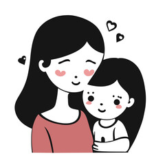 Happy Mother's day character design vector. Flat hand drawn style mom hugging daughter in her arm. Mother's day concept illustration design for decoration, greeting card, cover, print, banner