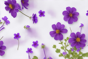 Fototapeta na wymiar Photo wild flowers on purple paper background. Generative AI