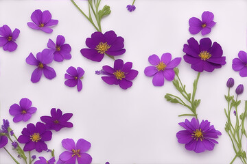 Photo wild flowers on purple paper background. Generative AI