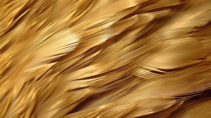 Texture of golden feathers. Close-up of gold feathers. Background image.